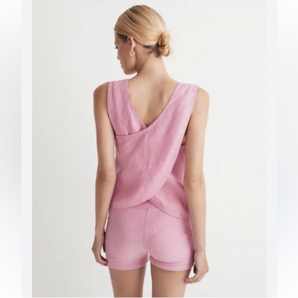 Madewell Linen Cross-Back Sleeveless Top Retro Pink Tank Square Neck Women’s 14